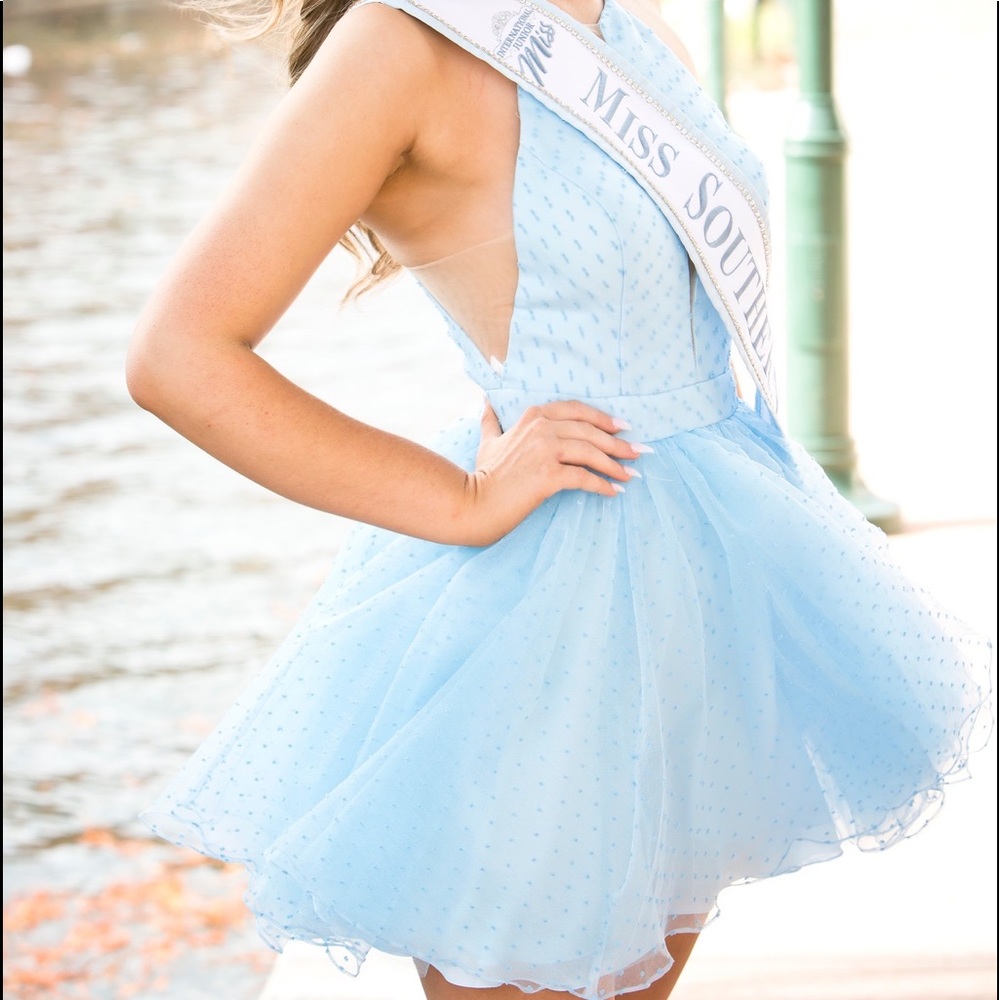 Sherri Hill Blue Ruffle Cocktail